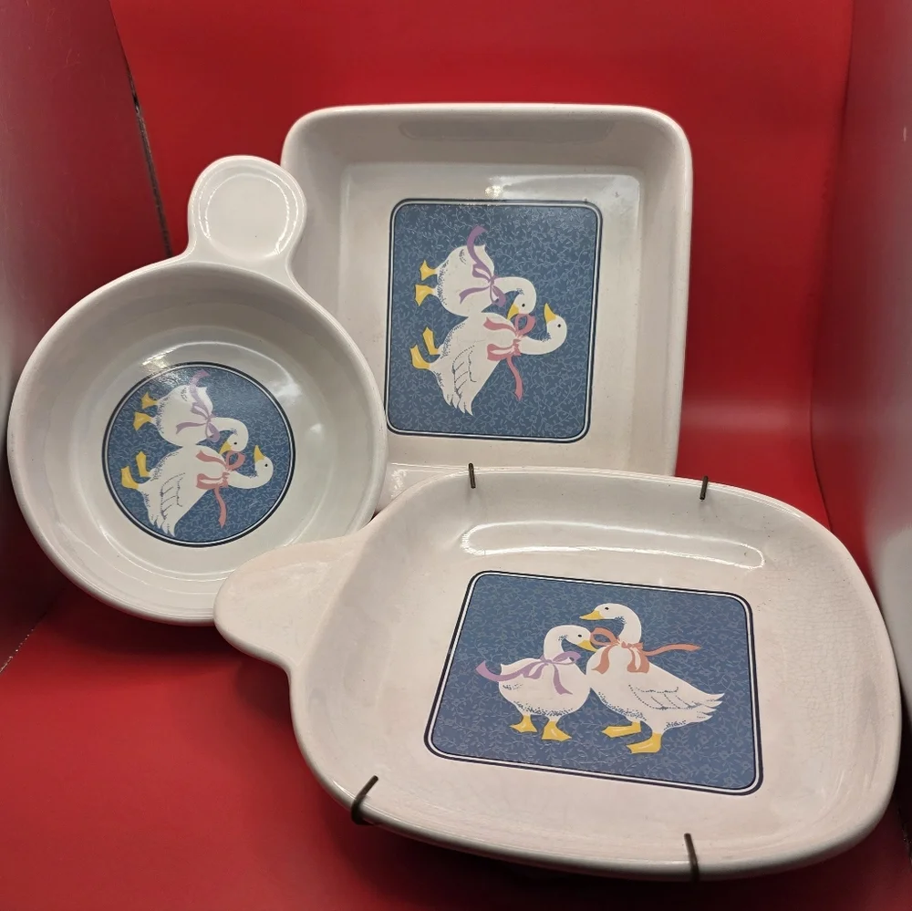 Duck Design Ceramic Dish Set Goose Vintage